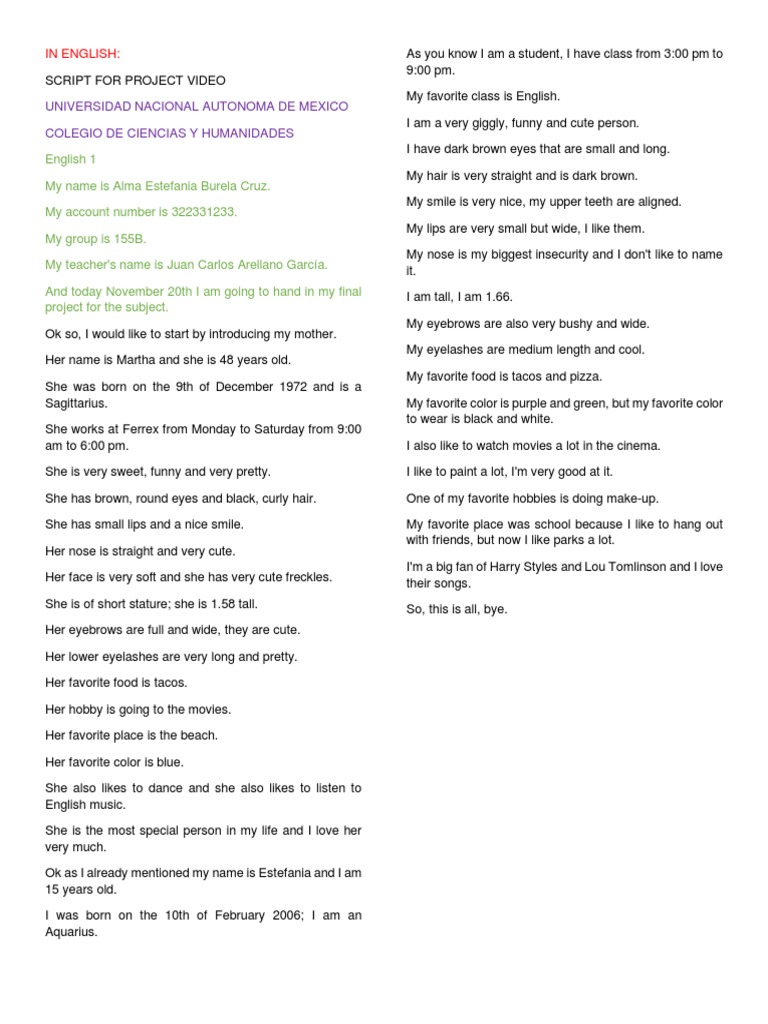 SCRIPT FOR PROJECT VIDEO Good | PDF | Human Appearance