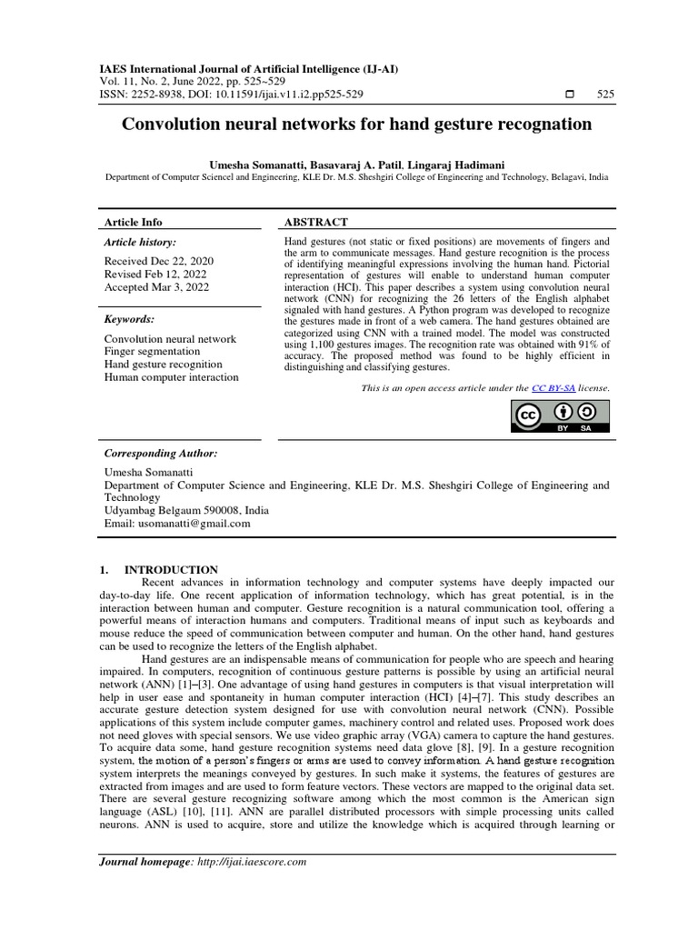 Convolution Neural Networks For Hand Gesture Recognation | PDF ...