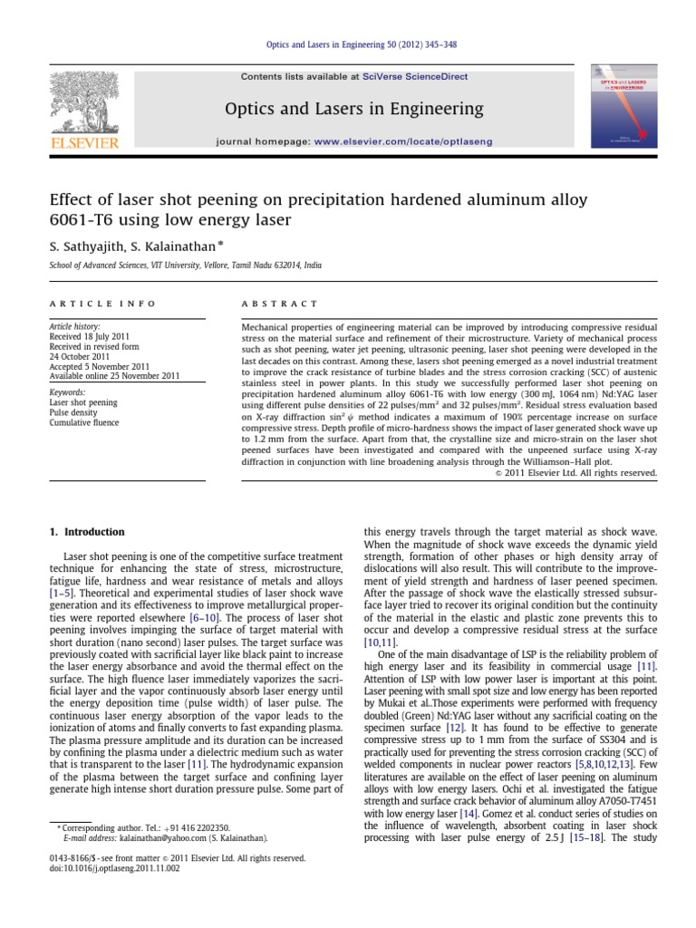 Optics and Lasers in Engineering S. Sathyajith, S. Kalainathan