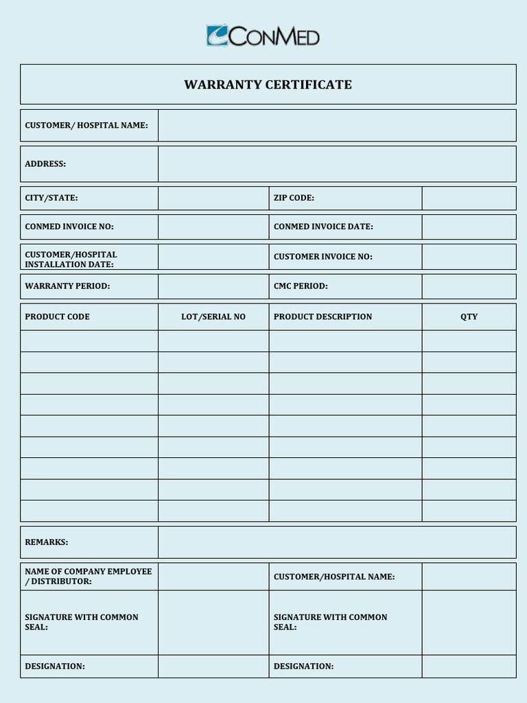 Warranty Certificate PDF
