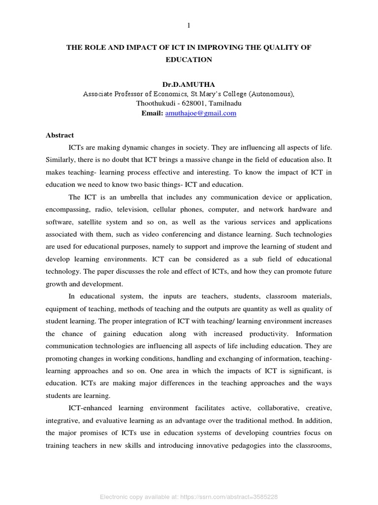ICT's Impact on Education Quality | PDF | Educational Technology ...