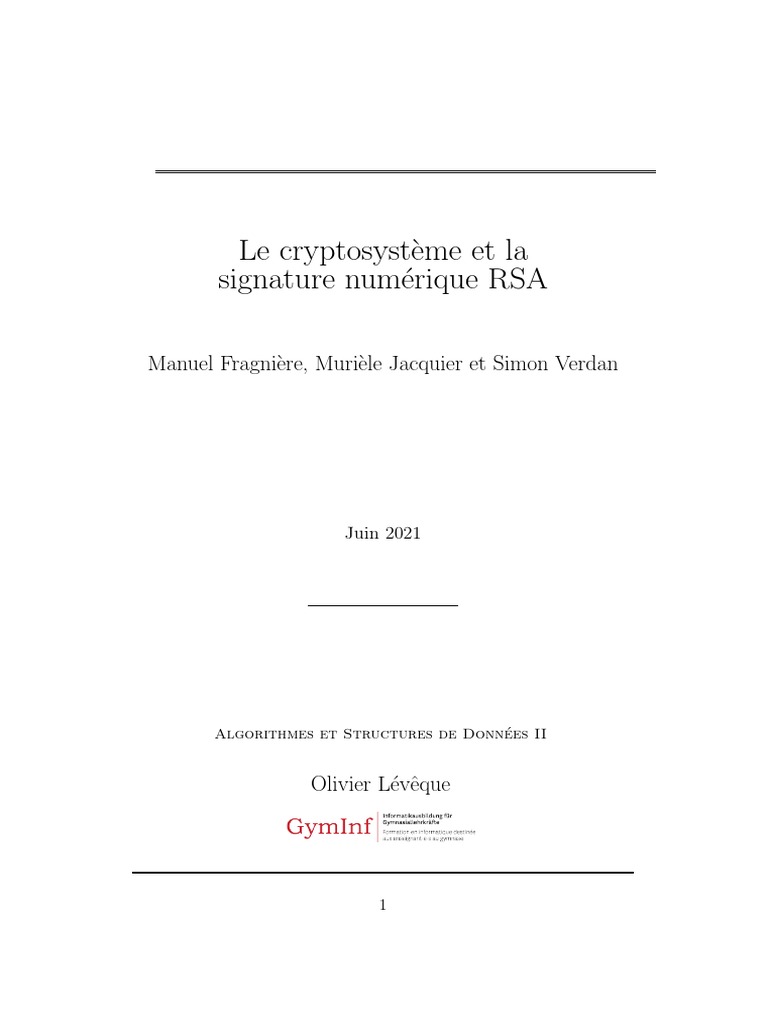 Cryptographie RSA et signatures numériques | PDF | Public-key ...