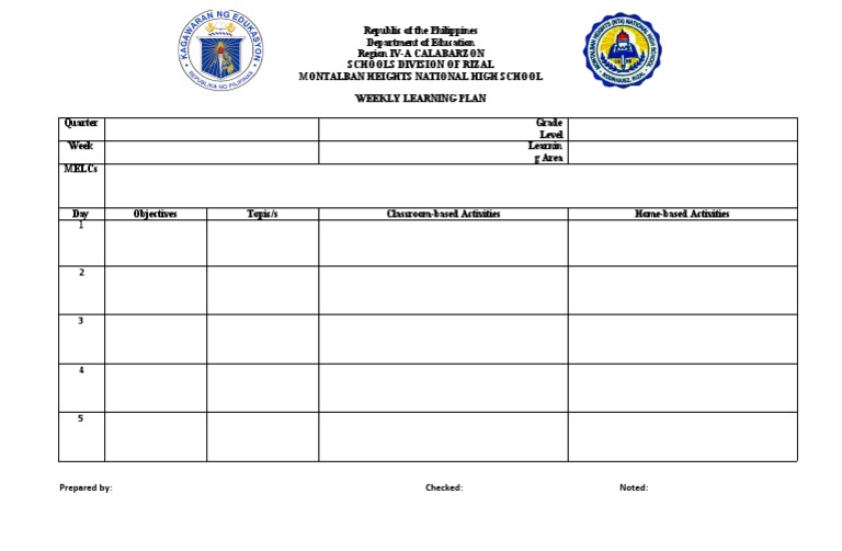 Weekly Learning Plan Overview | PDF
