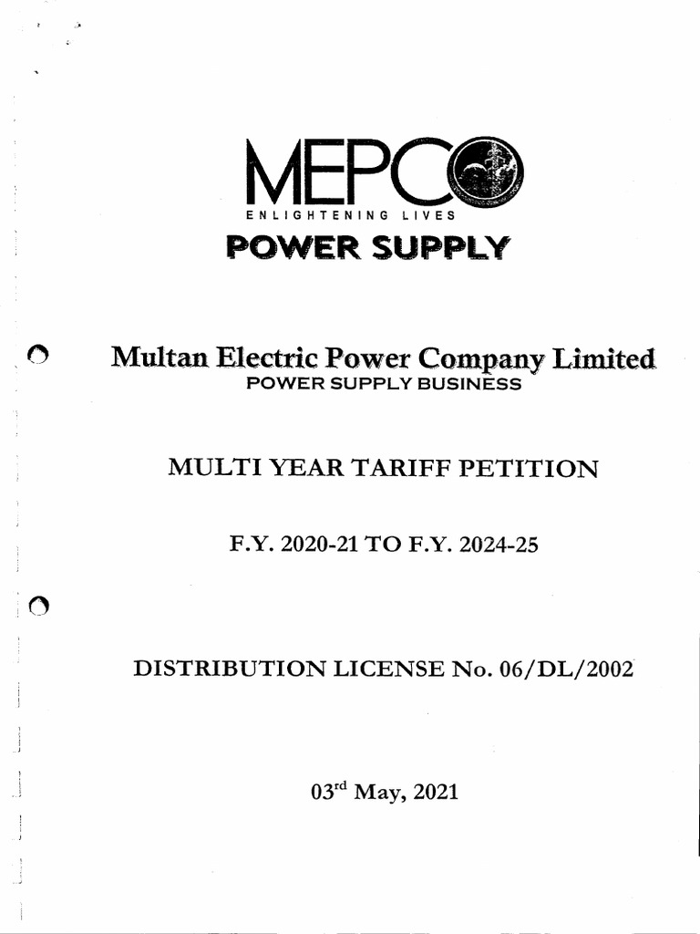 MEPCO Petition For Supply of Electric Power For The FY 2020-21 To FY  2024-25 | PDF | Prices | Purchasing Power Parity