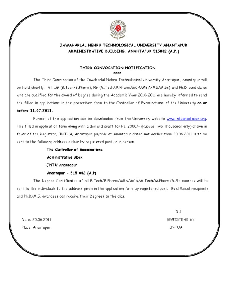 JNTUH Third Convocation Notification | PDF