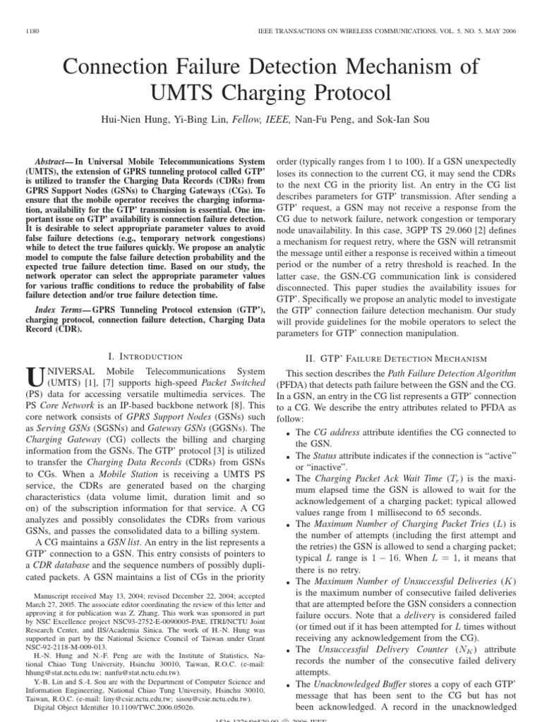 Connection Failure Detection Mechanism of UMTS Charging Protocol PDF