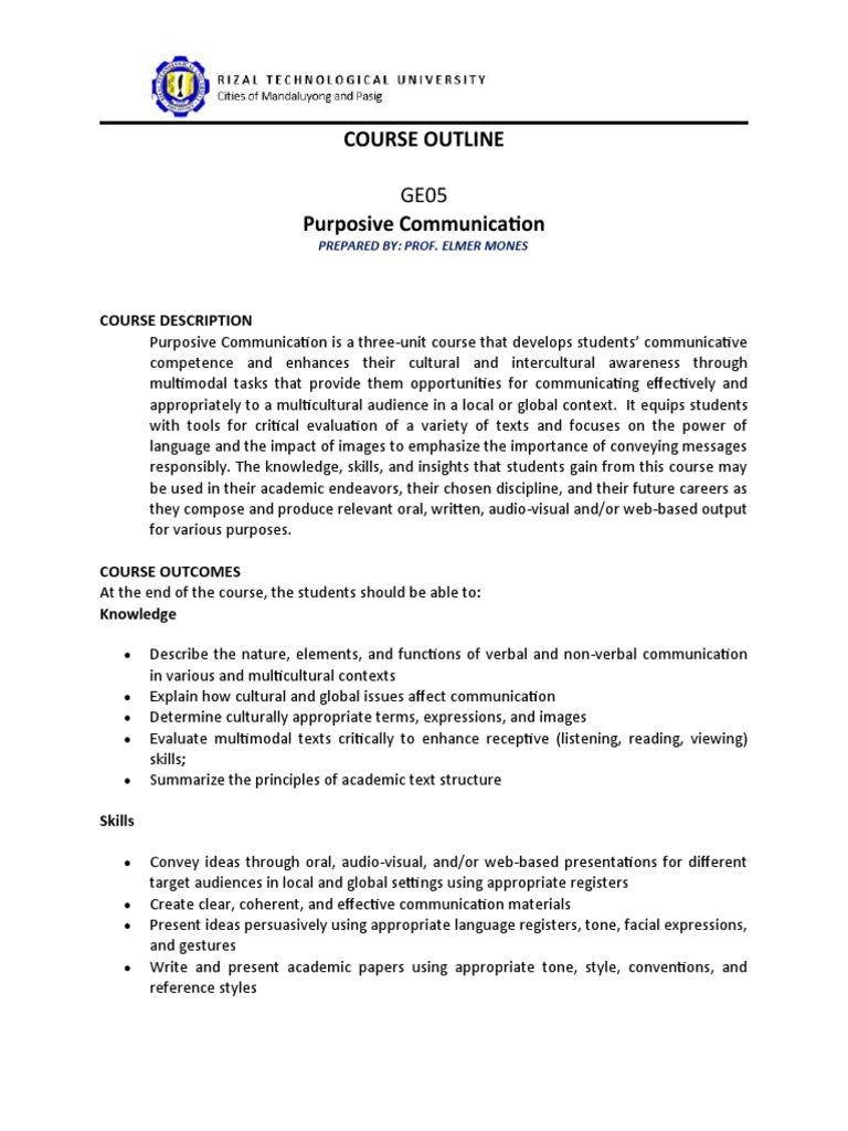 Ge05 Purposive Communication... | PDF | Communication | Nonverbal ...