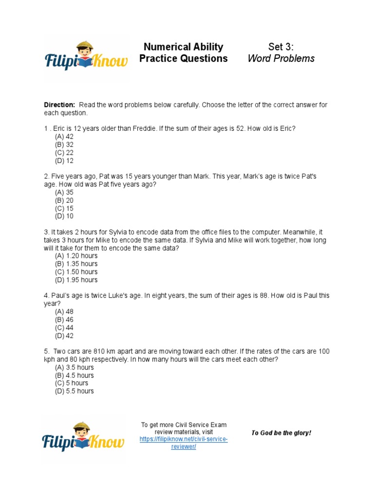 Numerical Ability Practice Questions Set 3 PDF