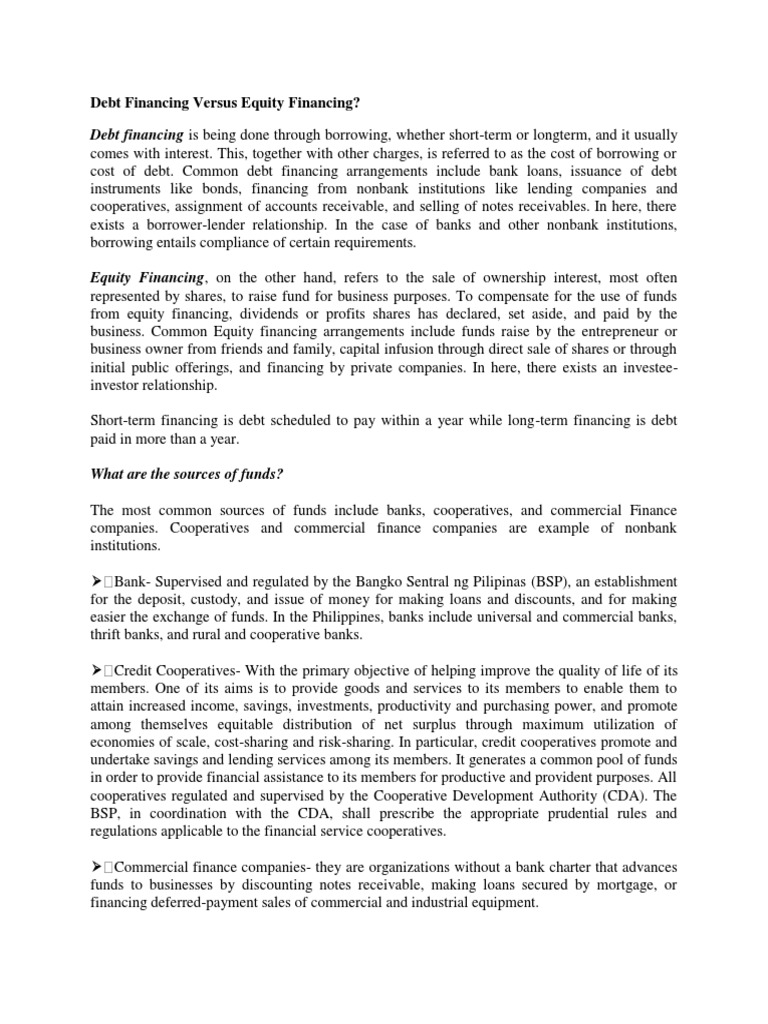 Debt vs. Equity Financing Explained | PDF | Banks | Debt