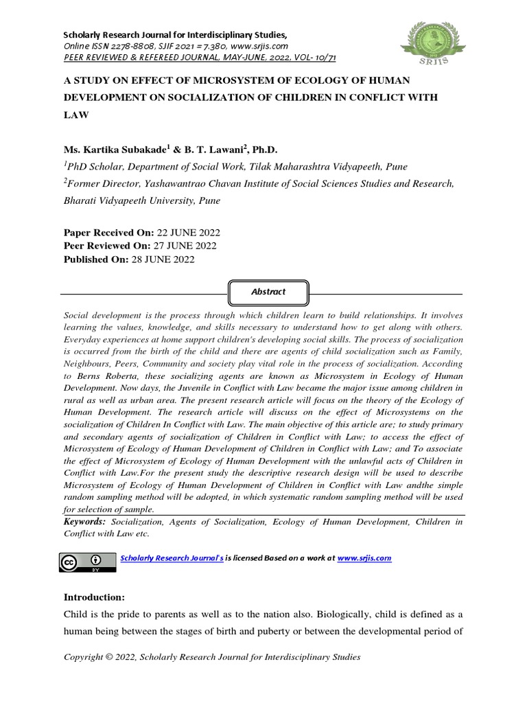 A Study On Effect of Microsystem of Ecology of Human Development On ...