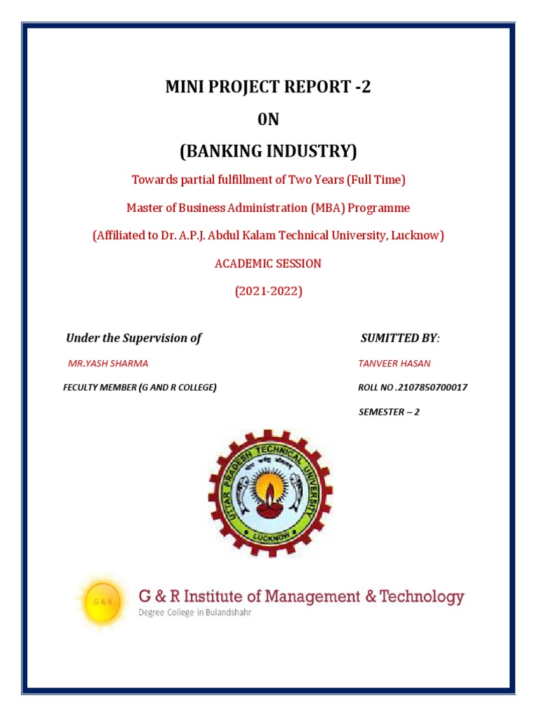 MBA Mini Project Report on Banking Industry | PDF