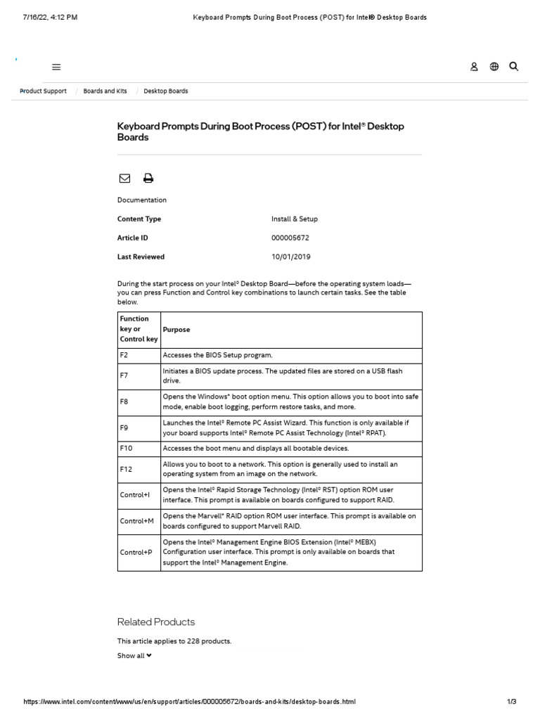 Keyboard Prompts During Boot Process (POST) For Intel® Desktop Boards ...