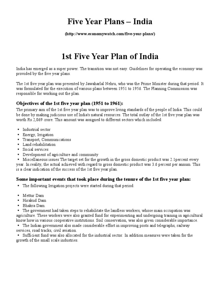 Overview of India's Five Year Plans | PDF | Economy Of India | Economic ...