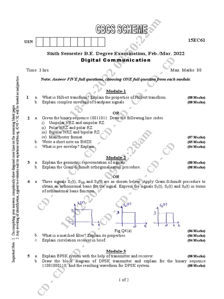 Digital Communication Exam Questions | PDF | Data Transmission ...