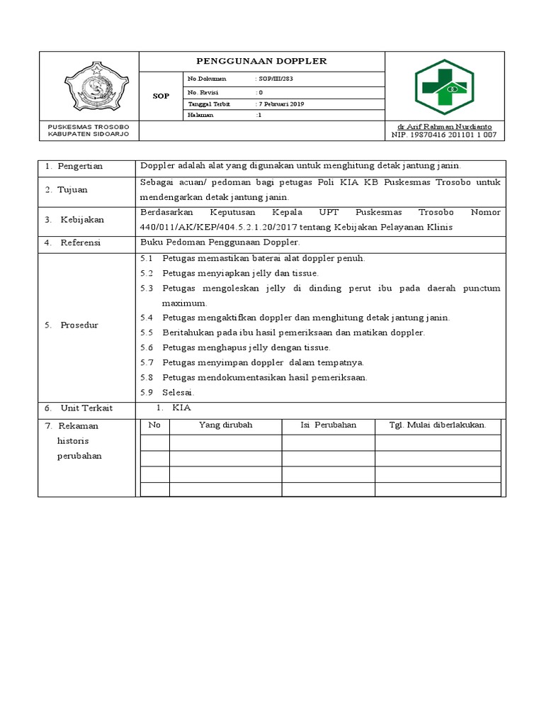 Sop Penggunaan Doppler | PDF
