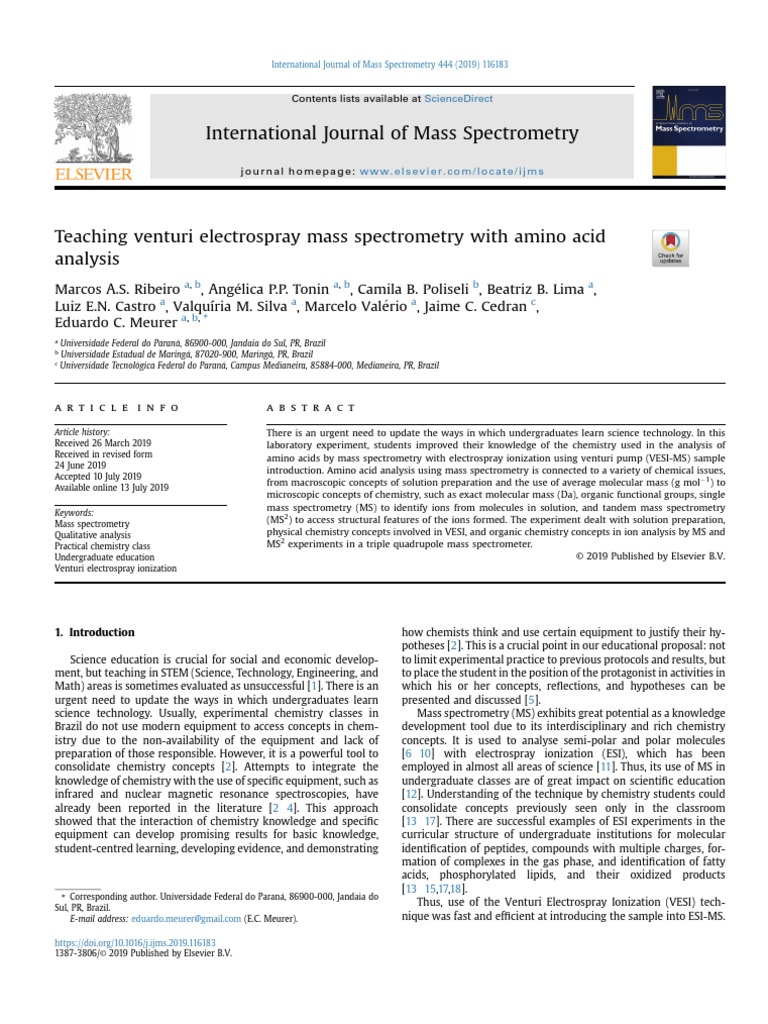 International Journal of Mass Spectrometry 2019 PDF Mass