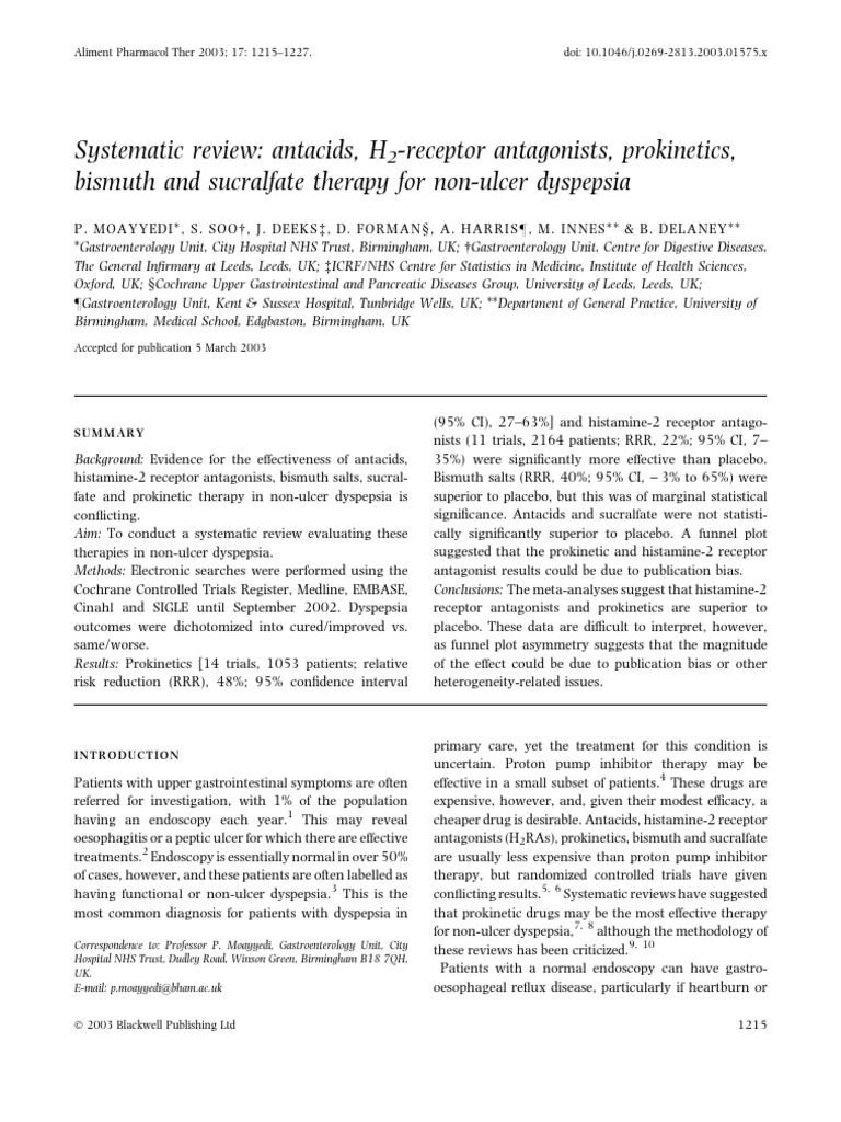 Systematic Review Antacids, H Receptor Antagonists,