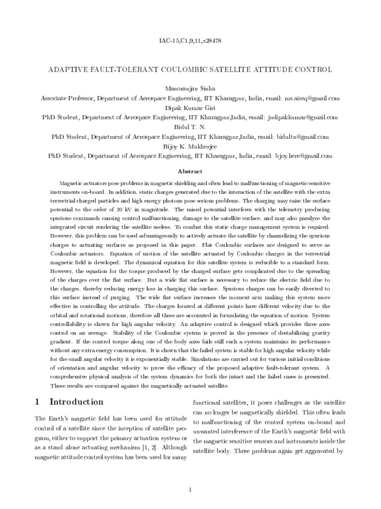 Adaptive Fault-Tolerant Satellite Control | PDF | Attitude Control ...