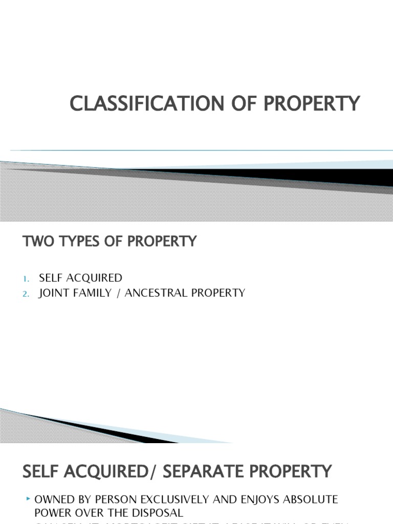 CLASSIFICATION OF PROPERTY (1) PDF Property Social Stratification
