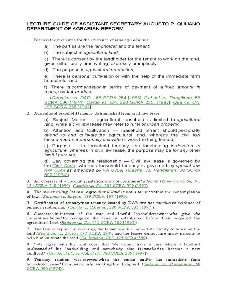 Lecture Guide of Assistant Secretary Augusto | PDF | Leasehold Estate ...