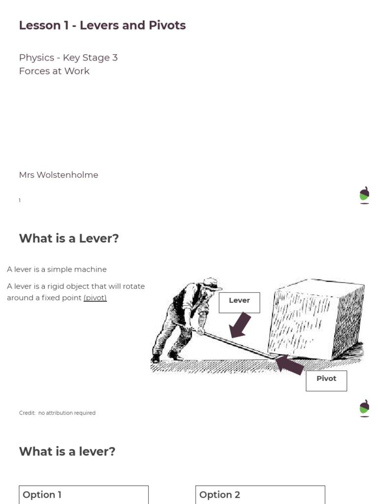 Lesson 1 Levers and Pivots Physics Key Stage 3 Forces at Work