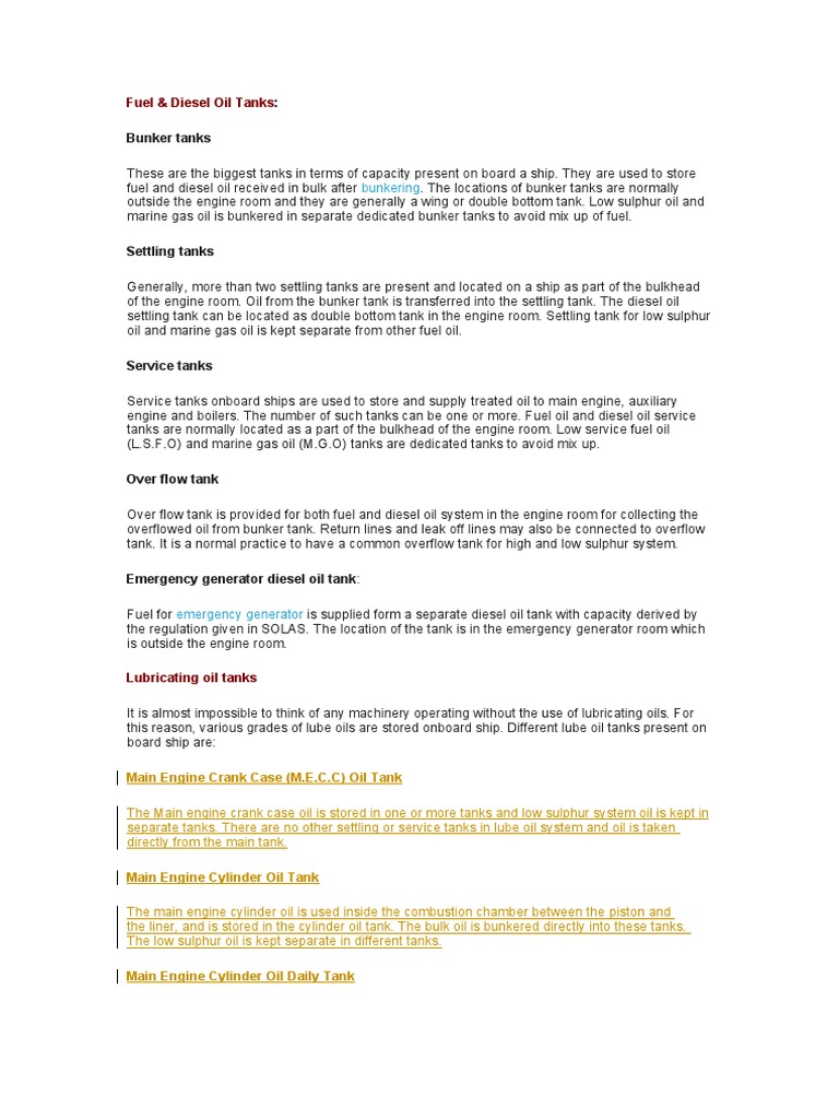 Bunkering: Fuel & Diesel Oil Tanks | PDF | Fuel Oil | Boiler