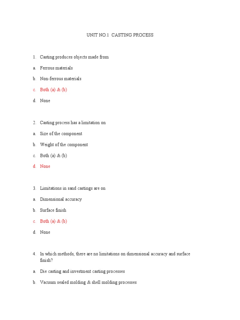 MTP MCQ PDF Casting (Metalworking) Machining