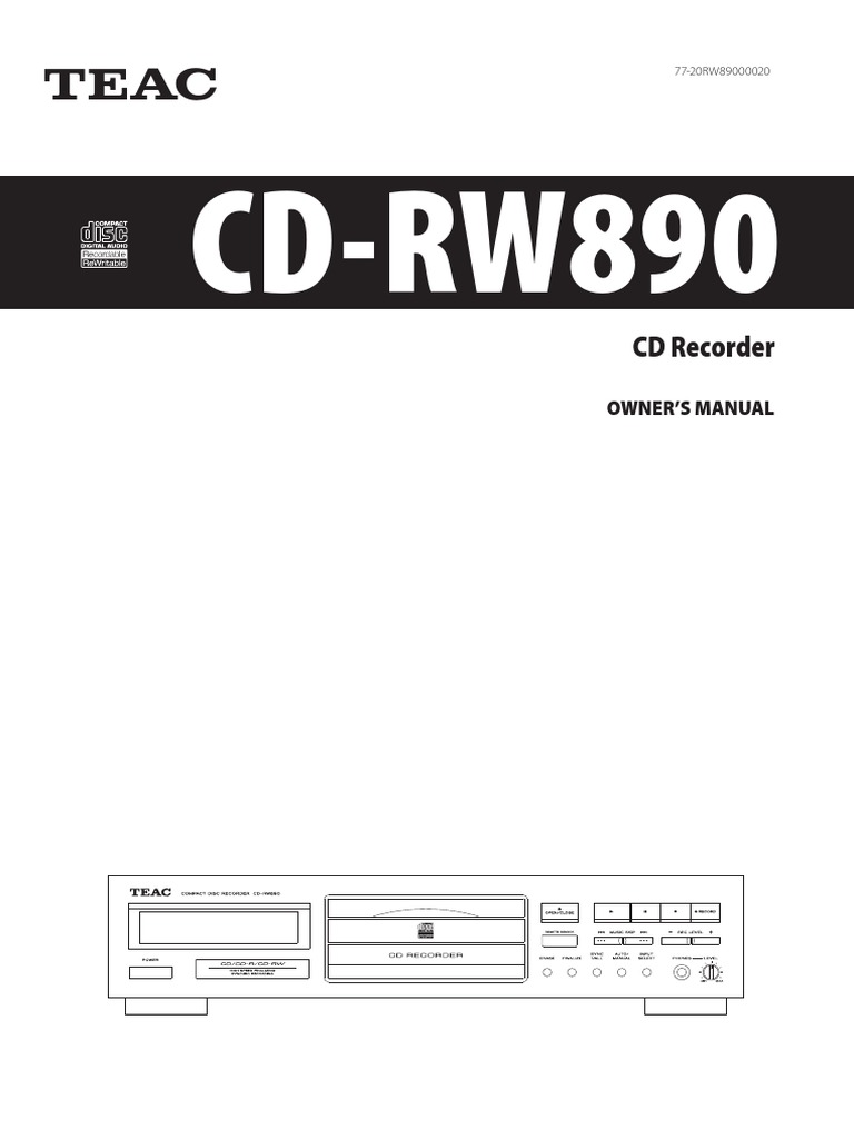 Owner's Manual for CDRW890 CD Recorder Important Safety Instructions