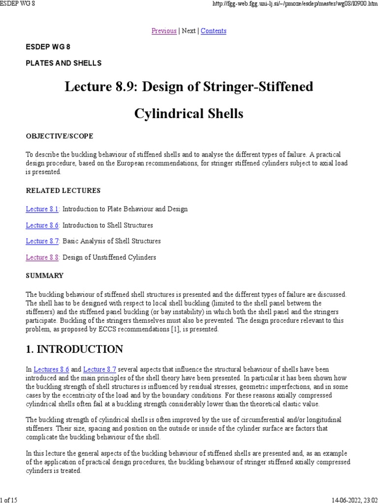 Design of Stiffened Cylindrical Shells | PDF | Buckling | Deformation ...