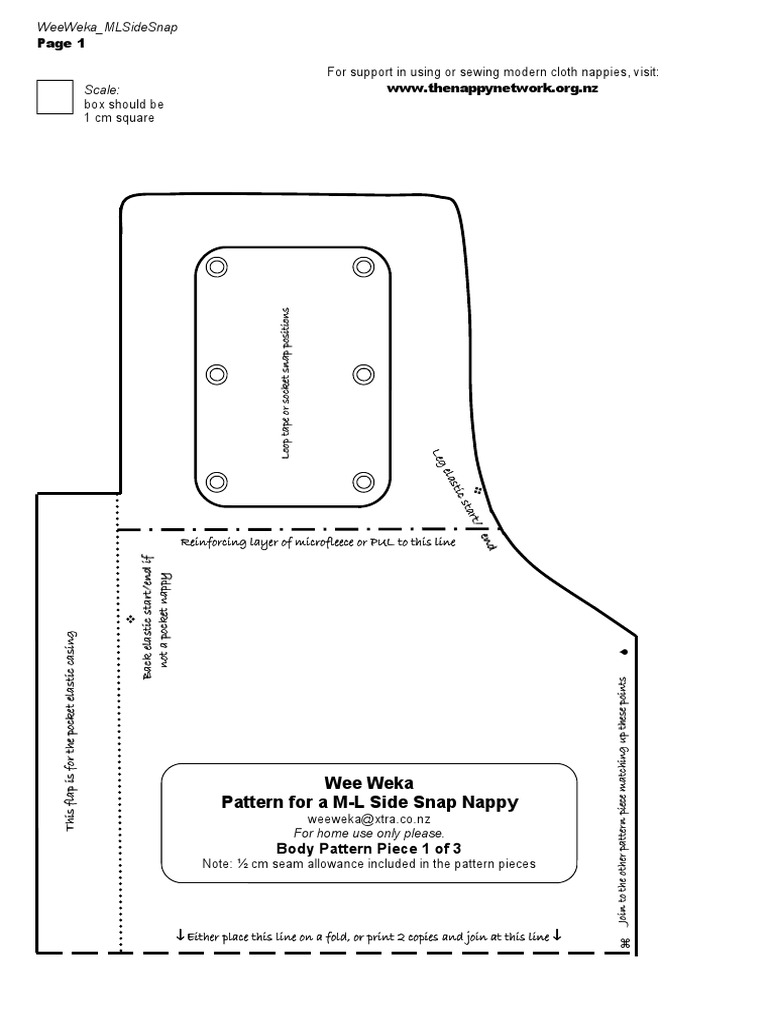 Wee Weka Pattern For A M-L Side Snap Nappy: Body Pattern Piece 1 of 3 ...