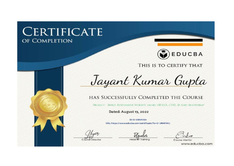Educba certificate HTML CSS JS | PDF