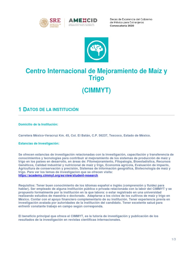 Centro Internacional de Mejoramiento de Maz y Trigo | PDF | Agricultura