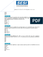 1a Lista de Questões sobre Expressões Algébricas