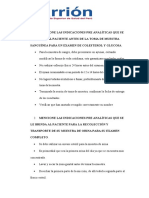 Mencione Las Indicaciones Pre Analíticas Que Se Le Brinda Al Paciente Antes de La Toma de Muestra Sanguínea para Un Examen de Colesterol y Glucosa