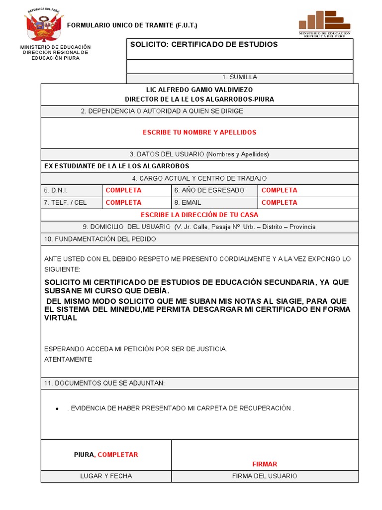 Solicitud de Certificado de Estudios Secundarios | PDF