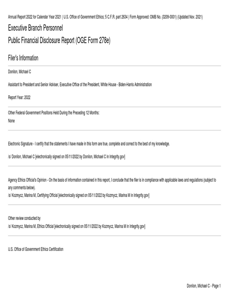 Financial Disclosure Requirements Of Federal Personnel