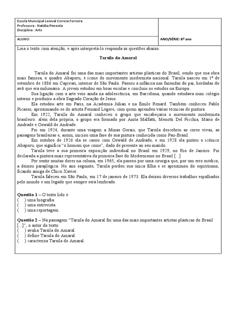 Atividade 8 Ano | PDF
