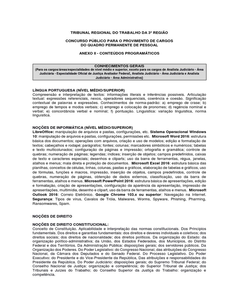 ANEXO II - Conteudos Programaticos-20220809-175123, PDF, Administração  pública