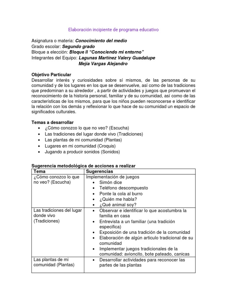 Elaboración Incipiente de Programa Educativo | PDF | Cognición ...