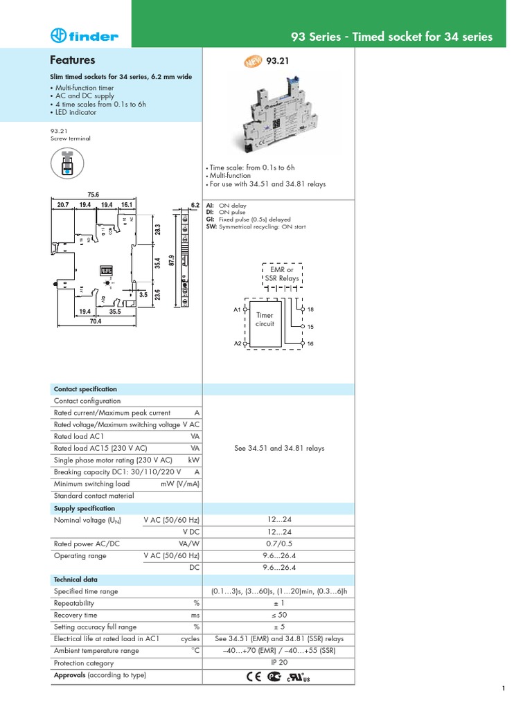 Features: 93 Series - Timed Socket For 34 Series | PDF | Relay ...