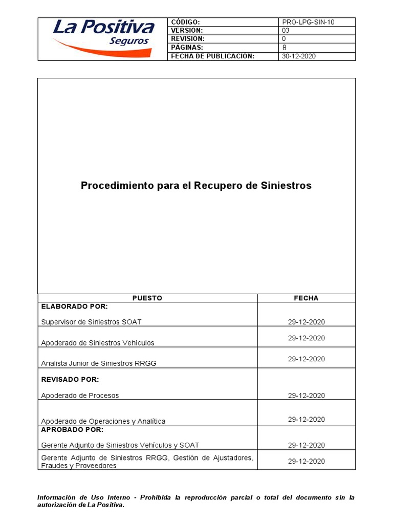 Procedimiento Recupero de Siniestros SOAT | PDF | Seguro | Contabilidad