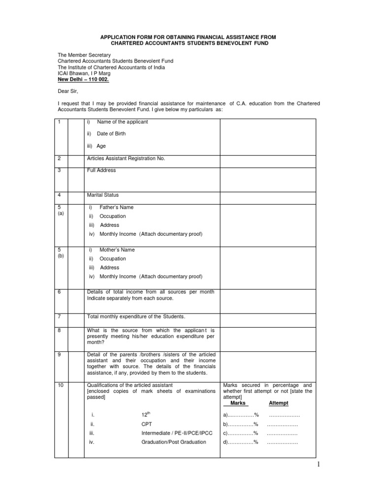 CA Financial Assistance Application Form | PDF | Accountant | Government