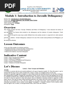 Module 1: Introduction To Juvenile Delinquency: Lesson 1 - Basic Concepts and Definition Juvenile