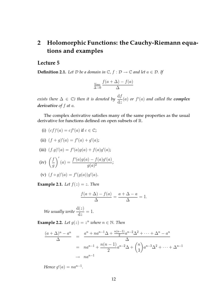 Holomorphic Functions and Cauchy-Riemann Equations | PDF | Holomorphic ...