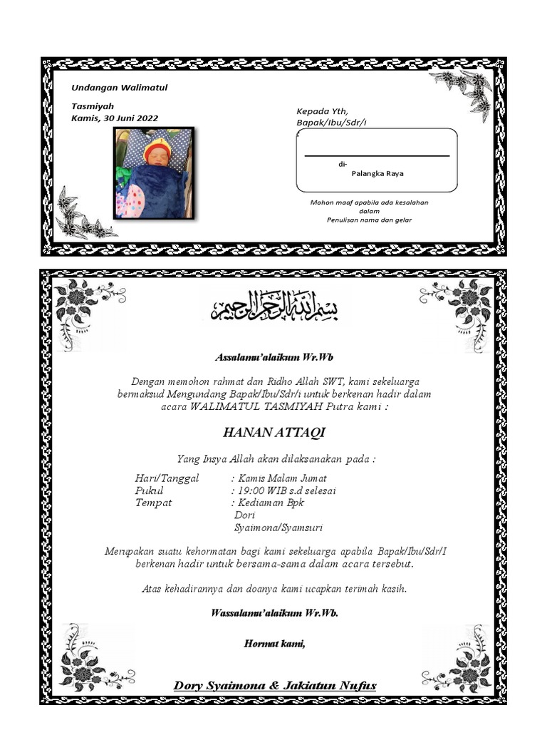 Contoh Surat Undangan Aqiqah | PDF