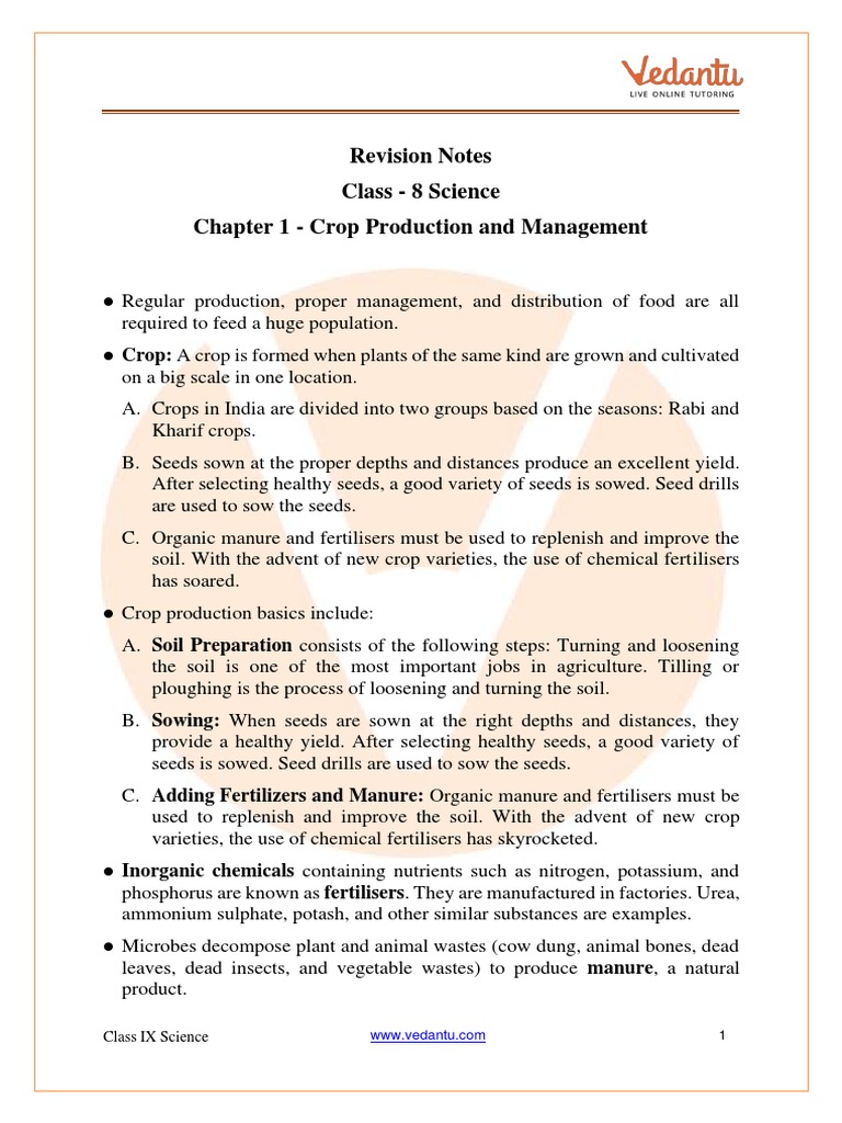 Class 8 Science Chapter 1 Revision Notes | PDF | Fertilizer | Agriculture