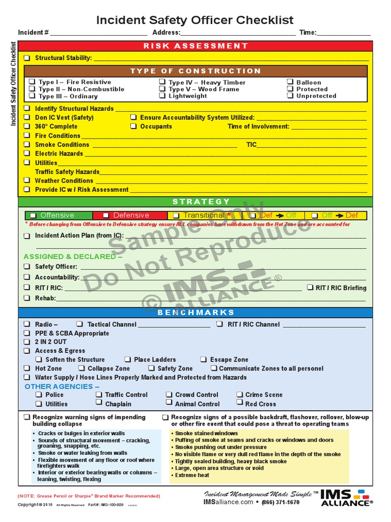 Sample Only Do Not Reproduce: Incident Safety Officer Checklist | PDF ...