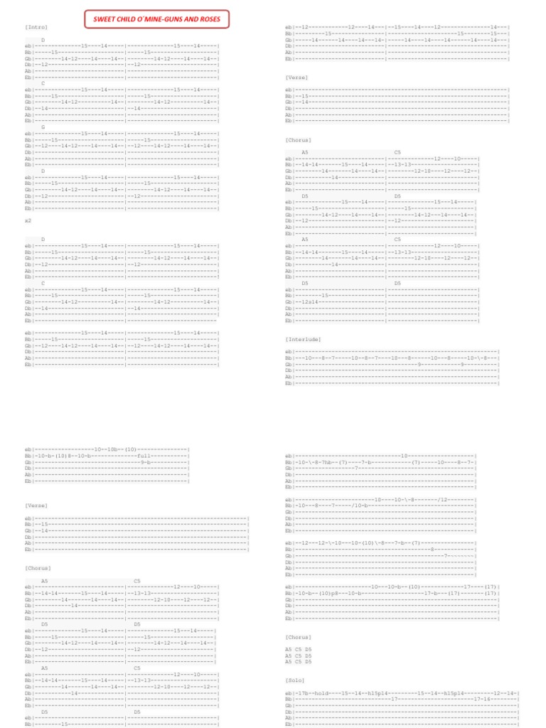 SWEET CHILD OF MINE Tablatura PDF Musical Forms