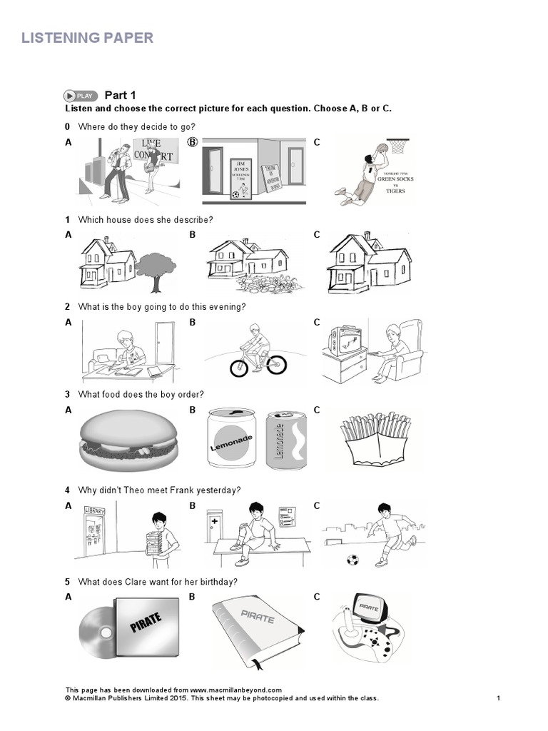 Listening Paper © Macmillan Publishers Limited 2015. This Sheet May Be