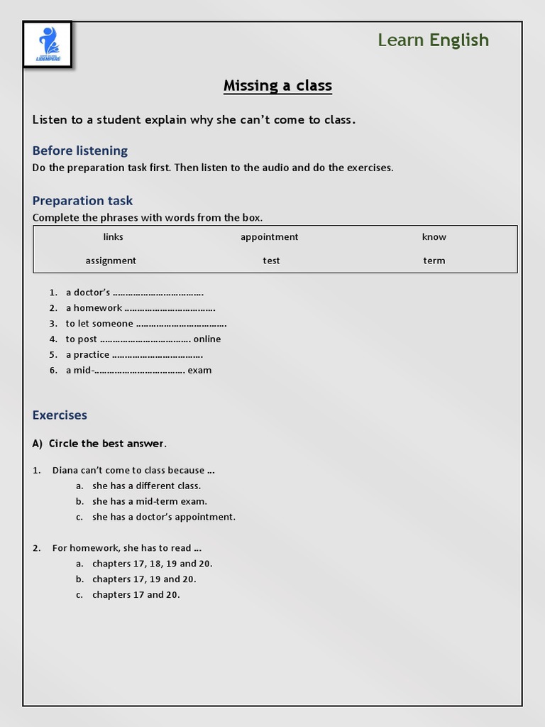 Missing a class listening pdf